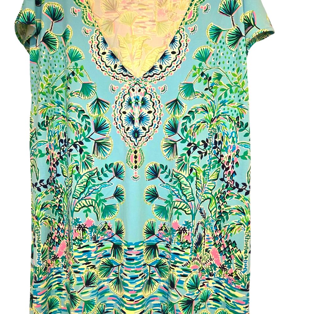 Lilly Pulitzer XL Talli V-Neck Swim Coverup Dress in Aqua Blue Mosaic Shells - Picture 4 of 8
